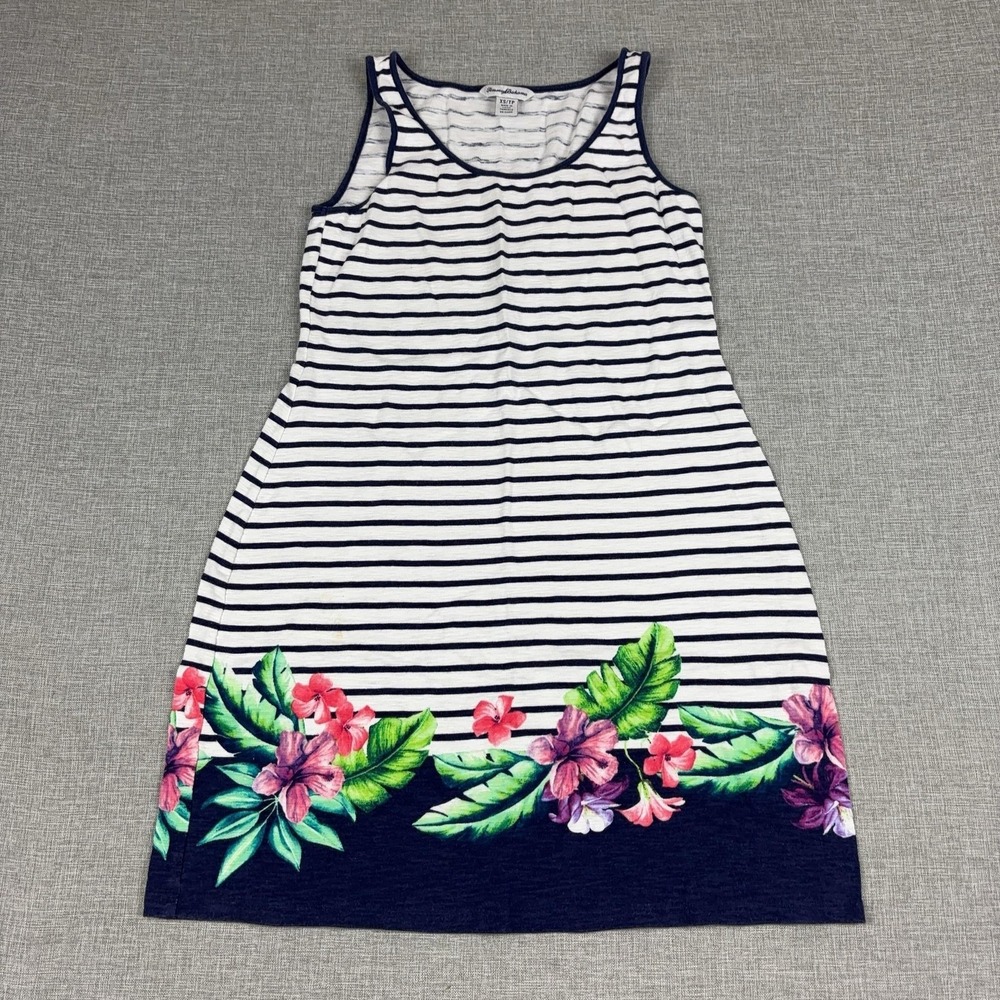 Tommy Bahama Dress Womens XS White Striped Scoop Neck Tank Sundress Floral